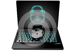 Virtual lock to the keypad, information security concept 3d render