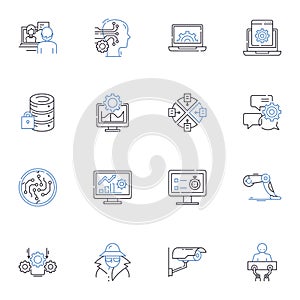 Virtual machine line icons collection. Hypervisor, Emulation, Isolation, Sandbox, Virtualization, Cloud, Host vector and