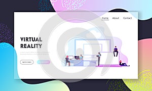 Virtual Machines, Vms Technology Landing Page Template. Characters Use Pc Software Provide Functionality