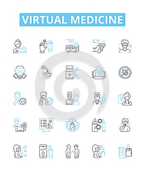 Virtual medicine vector line icons set. Virtual, Medicine, Telemedicine, Technology, Online, Healthcare, Doctors