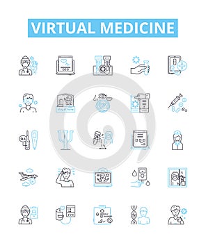 Virtual medicine vector line icons set. Virtual, Medicine, Telemedicine, Technology, Online, Healthcare, Doctors