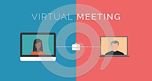Virtual meeting concept. Computer screens with coworkers having video call