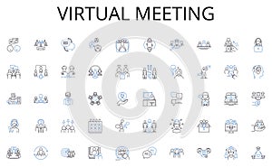 Virtual meeting line icons collection. Nerking, Collaboration, Workshop, Presentation, Seminar, Symposium, Forum vector