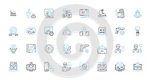 Virtual meeting linear icons set. Zoom, Webex, Teams, Skype, Collaboration, Communication, Online line vector and