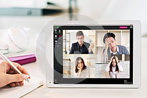 virtual meeting video conference wfh team tablet