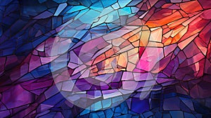 Virtual Minimalistic Theme of Modern Contemporary Geometric Painting With Turquoise and Purple Stained Glass Pattern Background