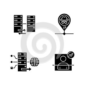Virtual networking black glyph icons set on white space