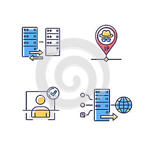 Virtual networking RGB color icons set