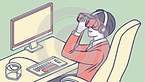 Virtual Office with VR Headset - Future of Work Environment Vector, vector design Generative AI