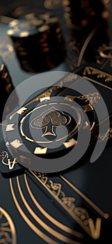 Virtual online casino concept, gaming, currency entertainment, gambling symbols, nightlife, deluxe symbol, betting chips