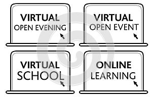 Virtual open evening, school, eventsand online learning simple black icon