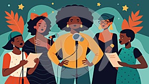 A virtual poetry slam where poets perform pieces that honor the resilience and strength of the Black community.. Vector photo