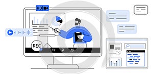 Virtual Presentation with Analytics and Recording Tools on Display Screen