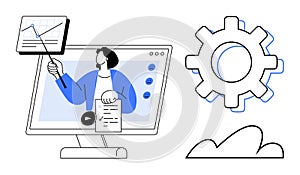Virtual Presentation on Data Analysis with Cloud Integration and Gear as Technology Symbol