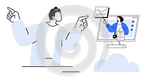 Virtual Presentation and Data Analytics Concept with People and Online Communication