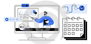 Virtual Presentation on Screen with Scheduling and Communication Elements for Digital Collaboration