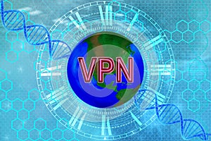 Virtual Private Network on Earth, virtuelles Netzwerk, tech background, business VPN solutions for enterprise to secure data