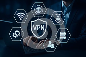 Virtual private network vpn shield protecting business laptop and online data