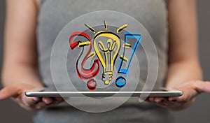 Virtual projection of creative idea lamps - creative business idea concept