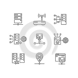 Virtual proxy servers linear icons set