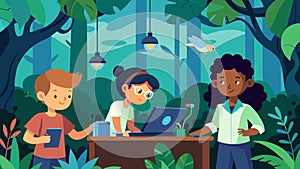 In a virtual rainforest kids conduct experiments to analyze the effects of climate change and human impact on the