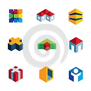 Virtual real estate house building construction logo innovation icon set