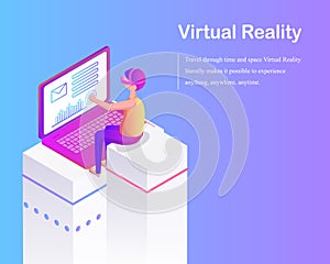 Virtual Reality Advertising Card Cartoon Vector