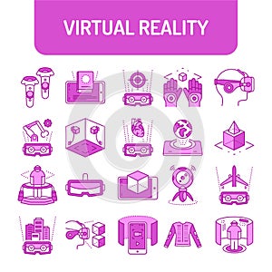 Virtual reality color line icons set. Digital technology.