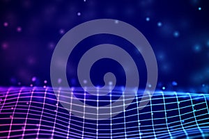 Virtual reality concept: abstract digital landscape grid in cyberspace.