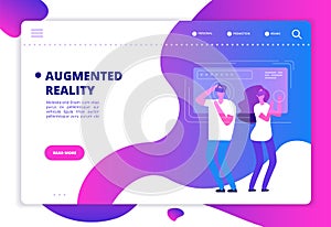 Virtual reality concept. People with vr future gadgets. Web site vector template