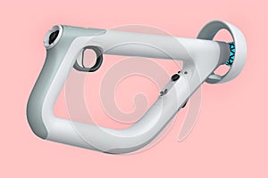 Virtual reality controllers for online and cloud gaming on pink background