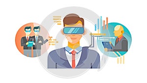 Virtual Reality Data Analysis Business Intelligence, VR Application vector design Generative AI