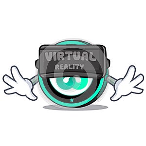 With virtual reality Ethos coin mascot cartoon