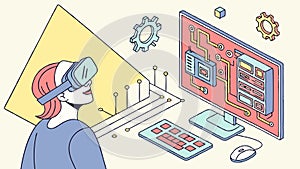 Virtual Reality Experience: Future Tech Digital Immersion, vector design Generative AI