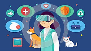 A virtual reality experience where users can interact with a lifelike virtual pet to learn about common health concerns