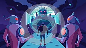 A virtual reality game where players enter a distorted mirror world their avatars transformed into terrifying creatures