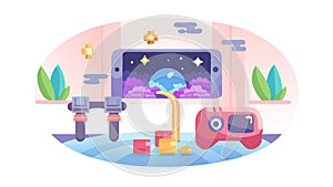 Virtual Reality Gaming Setup for Immersive Entertainment, vector design Generative AI