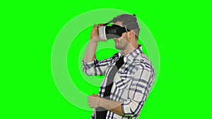 Virtual reality. Hands movement. VR. Green screen. Close up