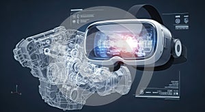 vr headset displaying engine blueprint design