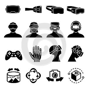 Virtual reality and headset glasses vector icons. Simulation game and vr computer sensor device symbols