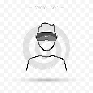 Virtual Reality Headset, Man. VR icon. Vector isolated on white background.