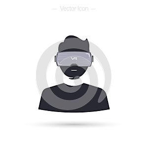 Virtual Reality Headset, Man. VR icon. Vector isolated on white background.