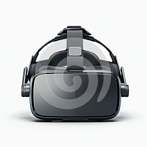 Virtual reality headset with a sleek, modern design. Features include a large black visor
