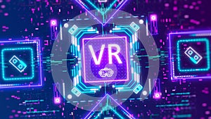 Virtual reality headset symbol animation on digital background. VR technology