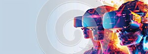 Virtual reality headsets transporting users to immersive digital environments