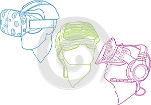 Virtual reality helmets vector illustrations