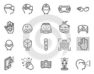 Virtual reality icon set in thin line style. Vector illustration