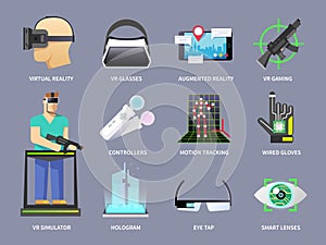 Virtual reality icons set