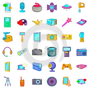 Virtual reality icons set, cartoon style