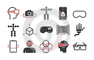 Virtual reality icons. VR. Line icons set. Vector signs for web graphics.